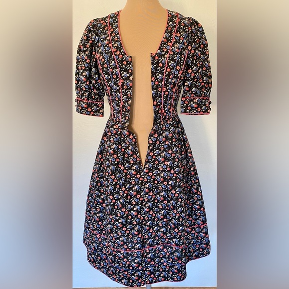 Vintage Austrian Cotton Midi Dress *Size 38* HASEGG Blue Pink Cottagecore Floral - Picture 9 of 9